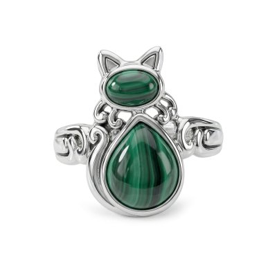 Sterling Silver Malachite Cat Ring