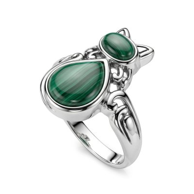 Sterling Silver Malachite Cat Ring