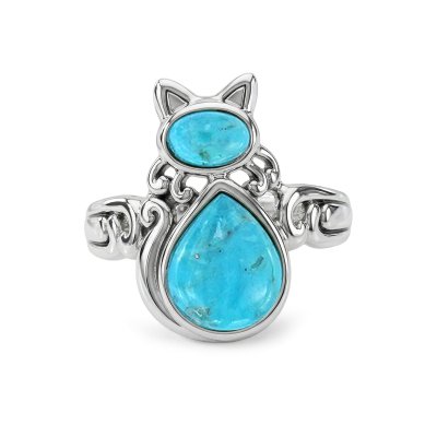 Sterling Silver Turquoise Cat Ring