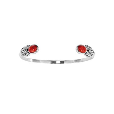 Sterling Silver Red Coral Bangle 7.5 Inches