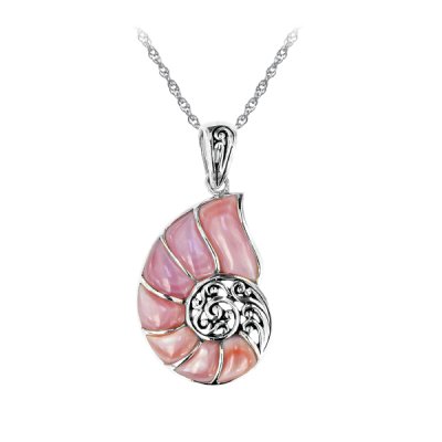 Sterling Silver Pink Mother of Pearl Shell Pendant with Chain 18 Inches