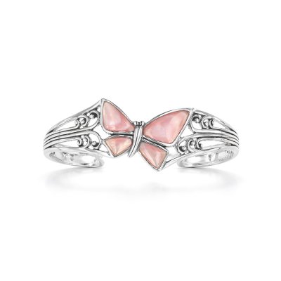 Sterling Silver Pink Mother of Pearl Butterfly Cuff Bangle