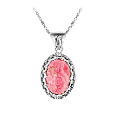 Sterling Silver Rhodochrosite Pendant with Chain 18 Inches
