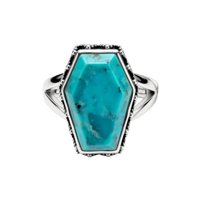 Sterling Silver Turquosie Coffin Ring