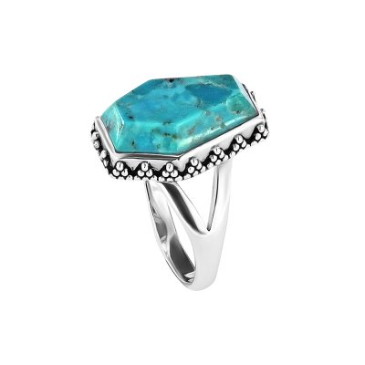 Sterling Silver Turquosie Coffin Ring