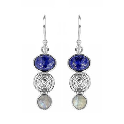 Sterling Silver Lapis Lazuli and Rainbow Moonstone Earrings