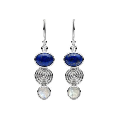 Sterling Silver Lapis Lazuli and Rainbow Moonstone Earrings
