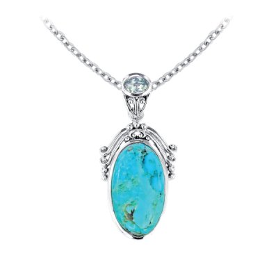 Sterling Silver Turquoise and Sky Blue Topaz Pendant with Chain 18 Inches