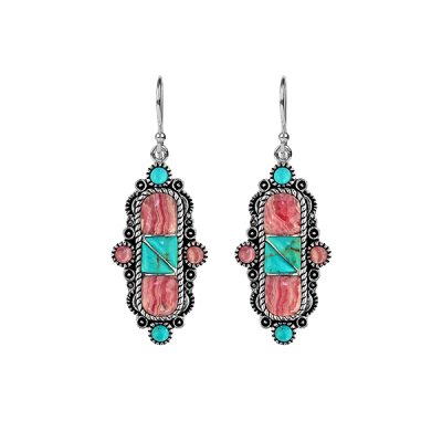 Sterling Silver Turquoise and Rhodochrosite Earrings