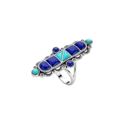 Sterling Silver Ring with Turquoise and Lapis Lazuli