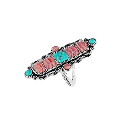 Sterling Silver Turquoise and Rhodochrosite Ring
