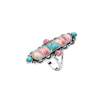 Sterling Silver Turquoise and Rhodochrosite Ring