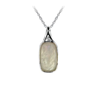 Sterling Silver Rainbow Moonstone Pendant with Chain 18 Inches