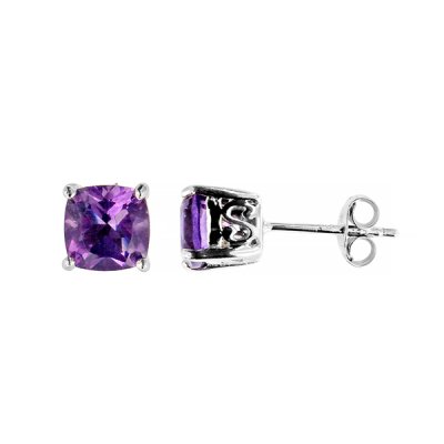 Sterling Silver Square Cushion Stud  Earrings