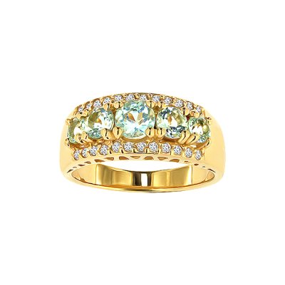 Sterling Silver Sky Blue Topaz with White Topaz Ring Over18K Yellow Gold
