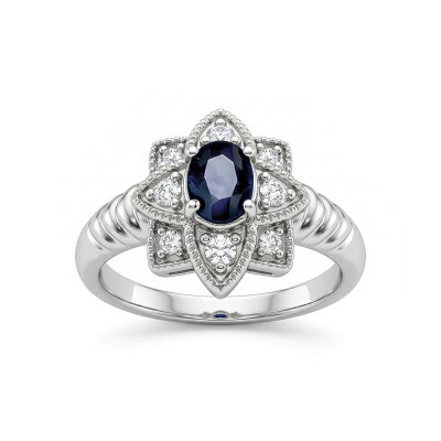 Sterling Silver Blue Sapphire and White Topaz Ring