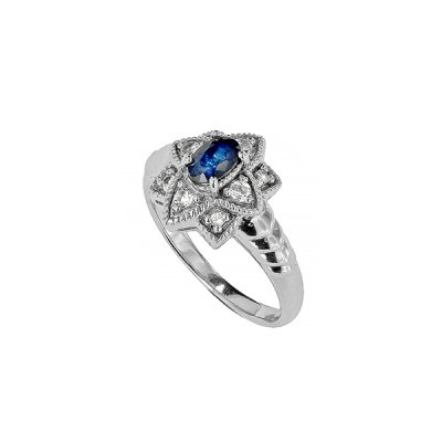 Sterling Silver Blue Sapphire and White Topaz Ring