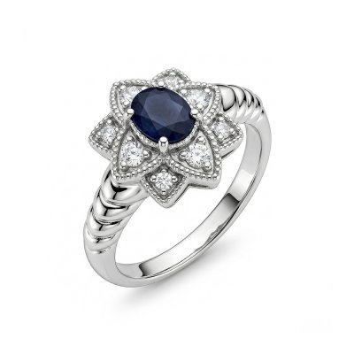 Sterling Silver Blue Sapphire and White Topaz Ring