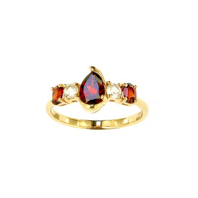 Sterling Silver Garnet and White Topaz Ring Over Yellow Gold 18K Plated