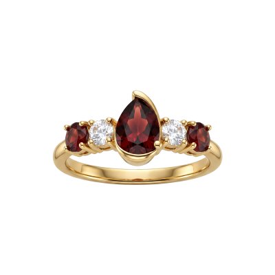 Sterling Silver Garnet and White Topaz Ring Over Yellow Gold 18K Plated