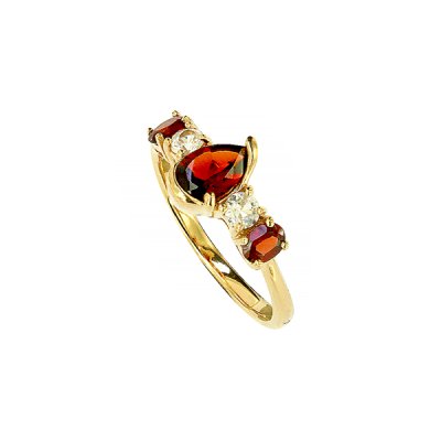 Sterling Silver Garnet and White Topaz Ring Over Yellow Gold 18K Plated