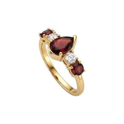 Sterling Silver Garnet and White Topaz Ring Over Yellow Gold 18K Plated