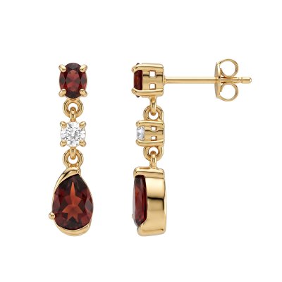Sterling Silver Garnet and White Topaz Earring Over Yellow Gold 18K plated