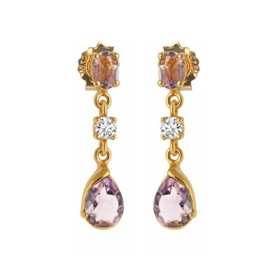 Sterling Silver Garnet and White Topaz Earring Over Yellow Gold 18K plated