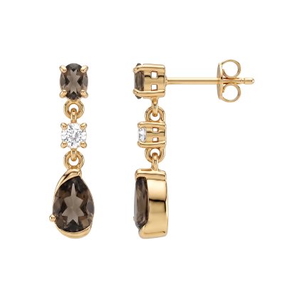 Sterling Silver Smoky Quartz and White Topaz Earring Over Yellow Gold 18K plated