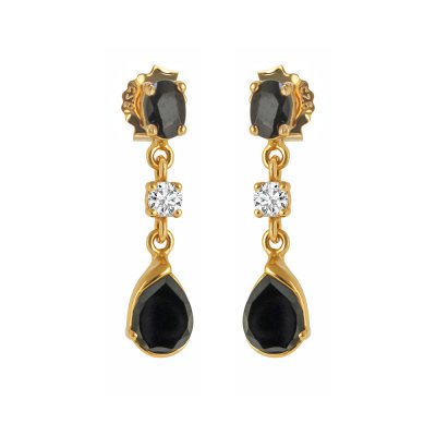 Sterling Silver Black Spinel and White Topaz Earring Over Yellow Gold 18K plated