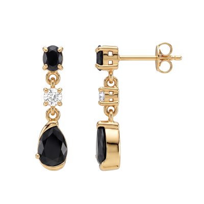 Sterling Silver Black Spinel and White Topaz Earring Over Yellow Gold 18K plated