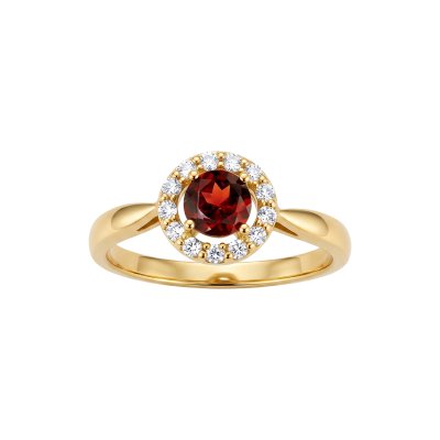 Sterling Silver Garnet and White Topaz Ring Over 18K Yellow Gold Plated
