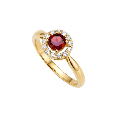 Sterling Silver Garnet and White Topaz Ring Over 18K Yellow Gold Plated