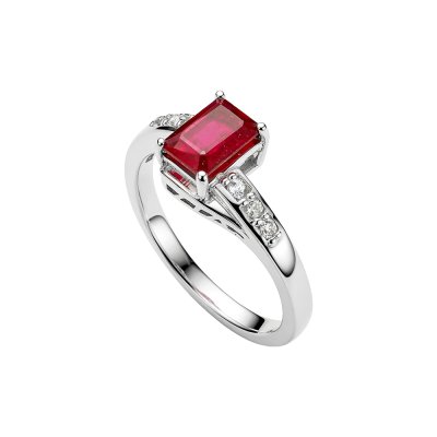 Sterling Silver Octagon Ruby and White Topaz Ring