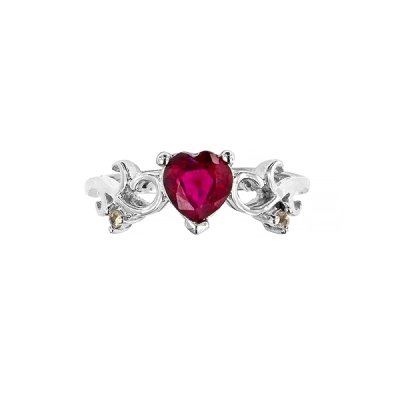 Sterling Silver Heart Ruby and White Topaz Ring