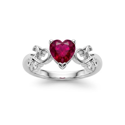 Sterling Silver Heart Ruby and White Topaz Ring