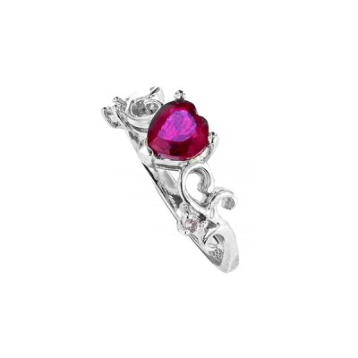 Sterling Silver Heart Ruby and White Topaz Ring
