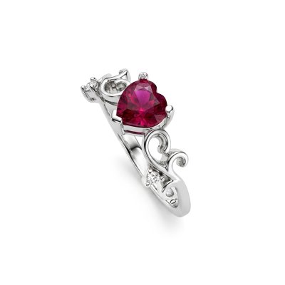 Sterling Silver Heart Ruby and White Topaz Ring