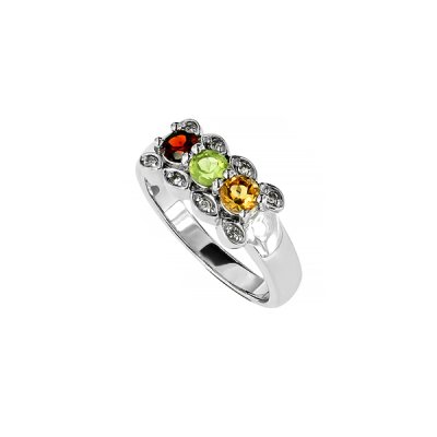 Sterling Silver Multi-Color Gemstones Ring
