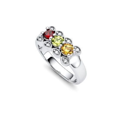Sterling Silver Multi-Color Gemstones Ring