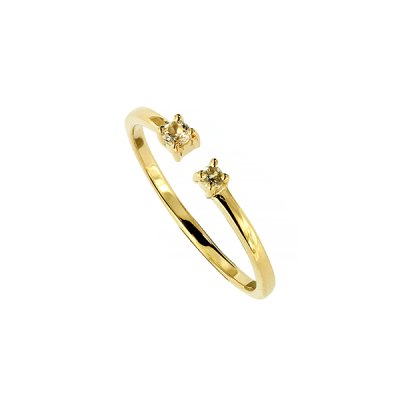 Sterling Silver YWhite Topaz Ring Over 18K Yellow Gold Plated