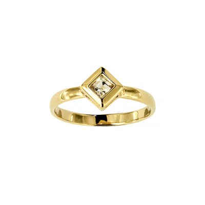 Sterling Silver White Topaz Ring Over 18K Yellow Gold Plated