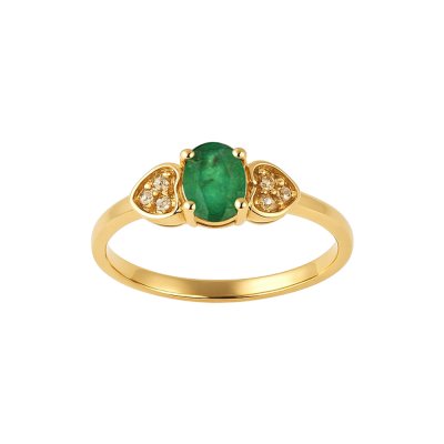 Sterling Silver Yellow Gold 18K Ring with Emerald and White Topaz