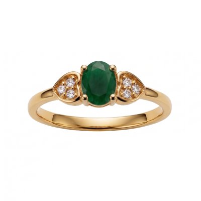 Sterling Silver Emerald and White Topaz Ring  Over Yellow Gold 18K Plated