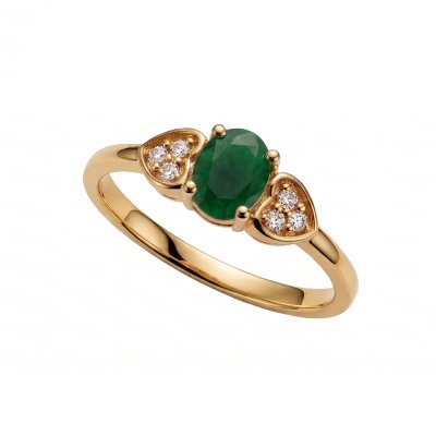 Sterling Silver Emerald and White Topaz Ring  Over Yellow Gold 18K Plated