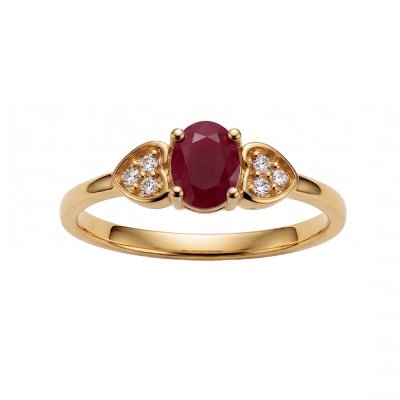 Sterling Silver Ruby and White Topaz Ring Over Yellow Gold 18K Plated