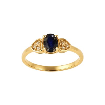 Sterling Silver Blue Sapphire and White Topaz Ring Over 18K Yellow Gold Plated