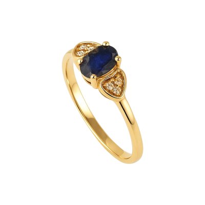 Sterling Silver Blue Sapphire and White Topaz Ring Over 18K Yellow Gold Plated