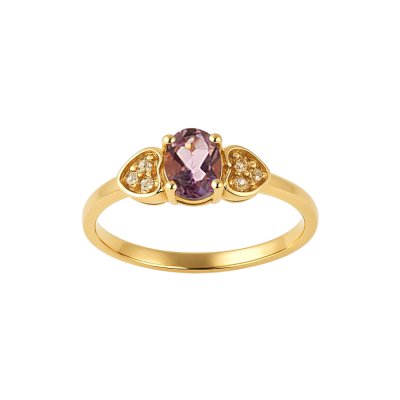 Sterling Silver Amethyst and White Topaz Ring Over 18K Yellow Gold Plated