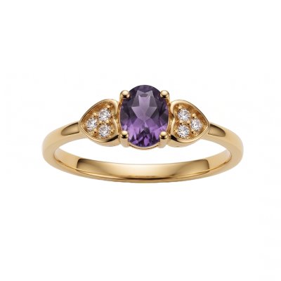 Sterling Silver Amethyst and White Topaz Ring Over Yellow Gold 18K Plated